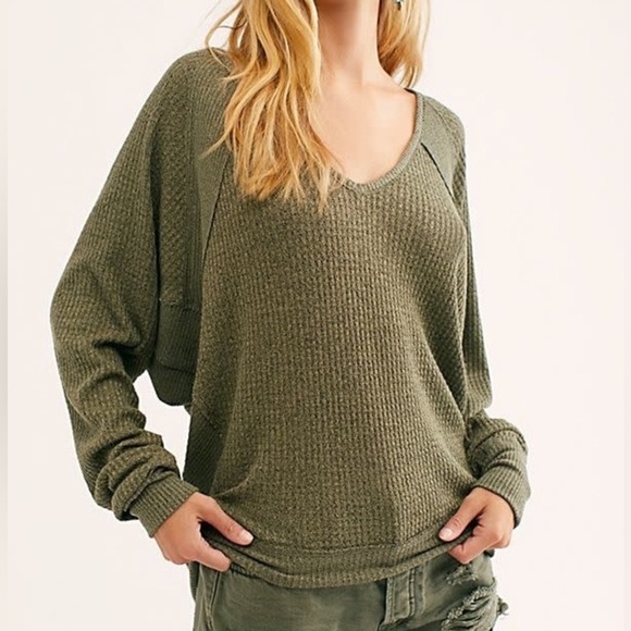 Free People Tops - Free People Santa Clara Olive Green Slouchy Dolman Sleeve Thermal Top